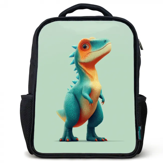 Cartoon - Dino - Oranje - Stekels Rugzak - Zwart middel -3d