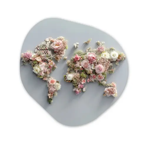 Wereldkaart - Rozen - Roze Wandcirkel Organisch Plexiglas middel -3d