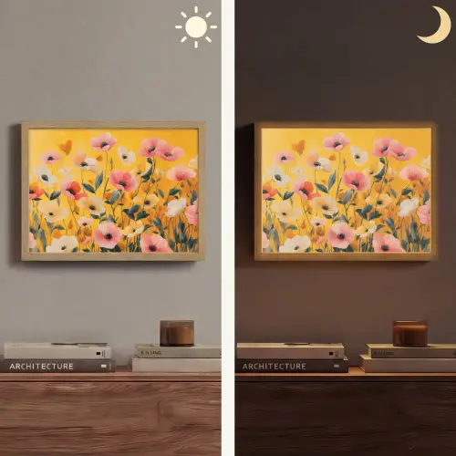 Bloemen - Veld - Geel Light Box met batterij (Wandlamp) middel -sfeer3