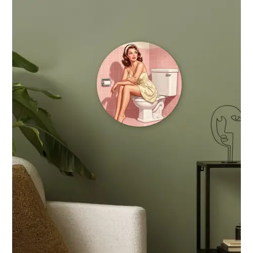 Roze - Retro - Vrouw Wandcirkel kunststof plaat 5mm dik klein -sfeer3