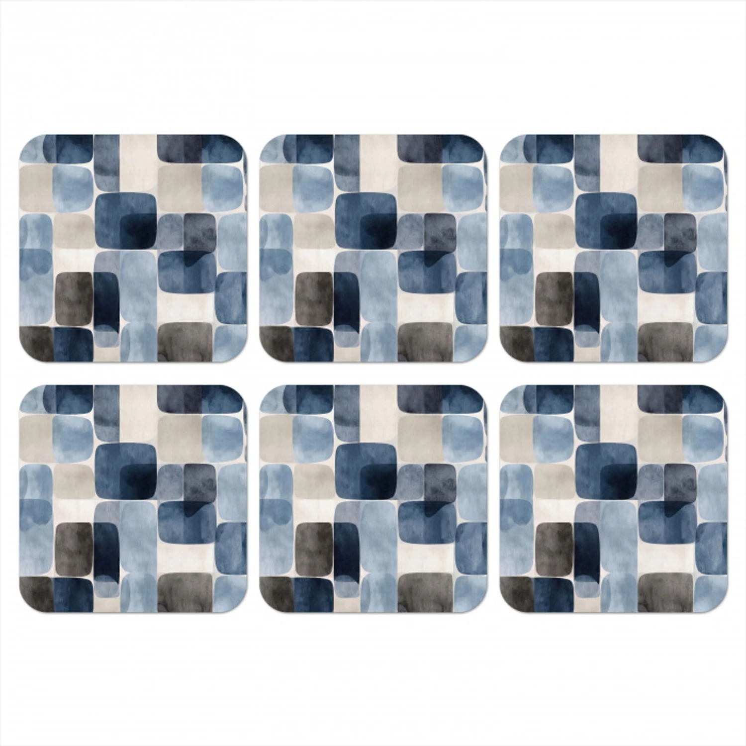 Patroon - Blauw - Vierkanten onderzetter kurk middel -3d