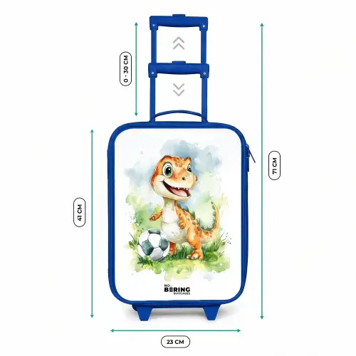 Dino met voetbal in kleurrijk veld Kinderkoffer - Blauw klein -productfoto_formaten