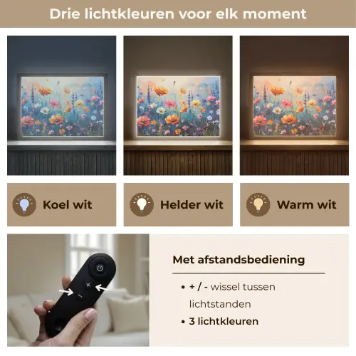Bloemen - Natuur - Waterverf - Kunst Light Box met batterij (Wandlamp) middel -USP_lichtkleurNL
