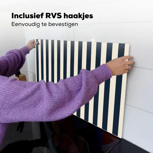 Verticale strepen - Blauw - Crème Inductie beschemer met haakjes klein 777 -ky-ophangen-nl