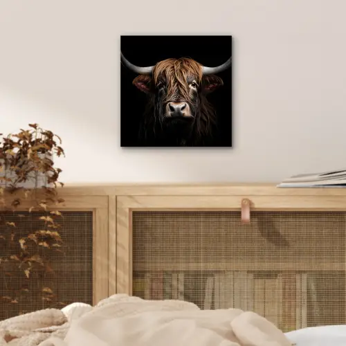 Schotse hooglander - Portret - Zwart - Dier aluminium wit klein -sfeer3