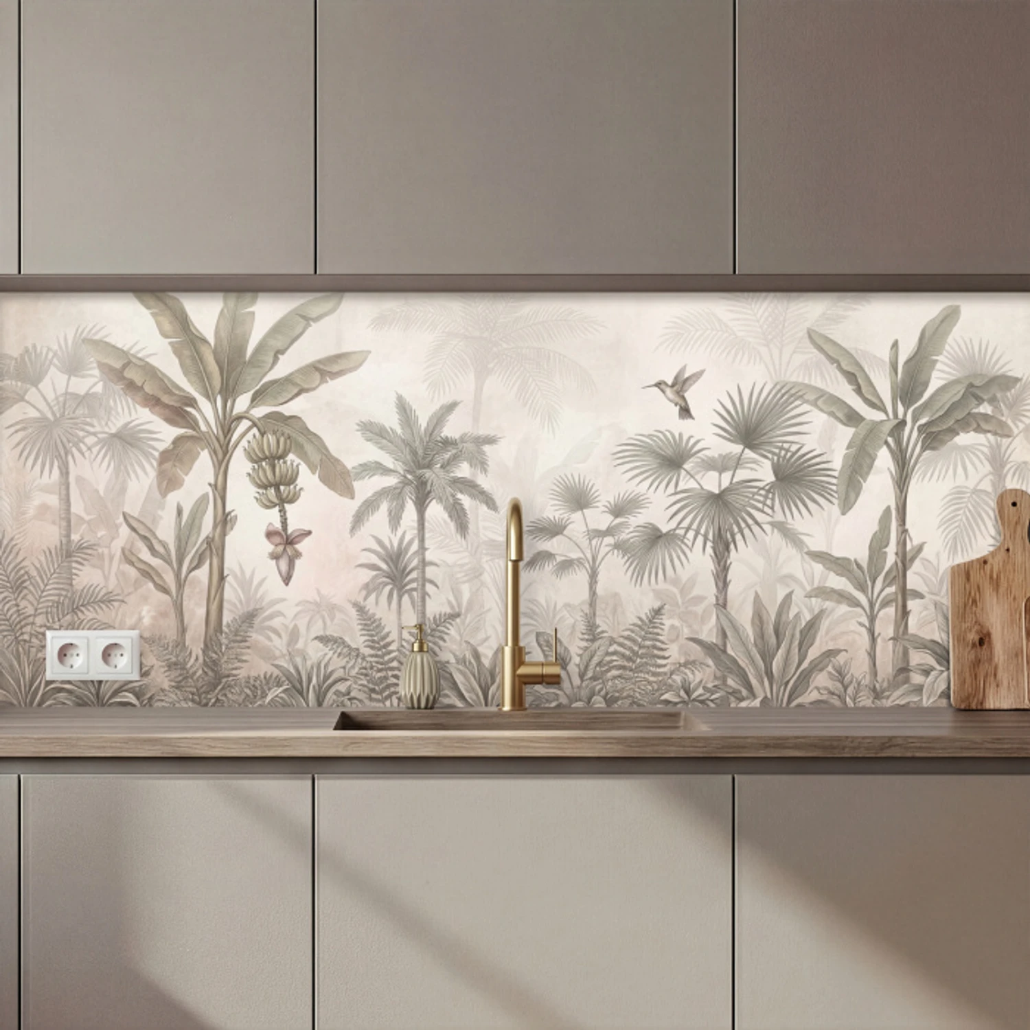 Jungle - Banenboom - Kolibrie - Beige keuken achterwand 2 middel zz_3dshopping