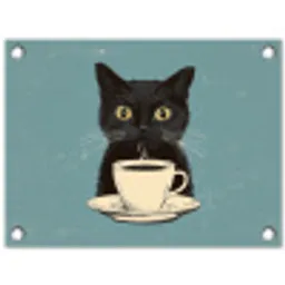 Kat - Zwart - Koffie - Minimalistisch tuinposter los doek klein -3d