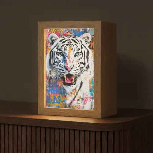 Street art - Tijger - Wit - Graffiti - Dieren Light Box met kabel (Tafellamp) klein -z3d_website