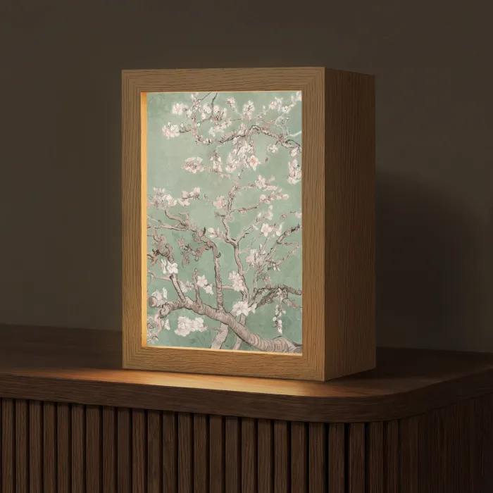 Amandelbloesem - Kunst - Van Gogh - Groen Light Box met kabel (Tafellamp) klein -z3d_website