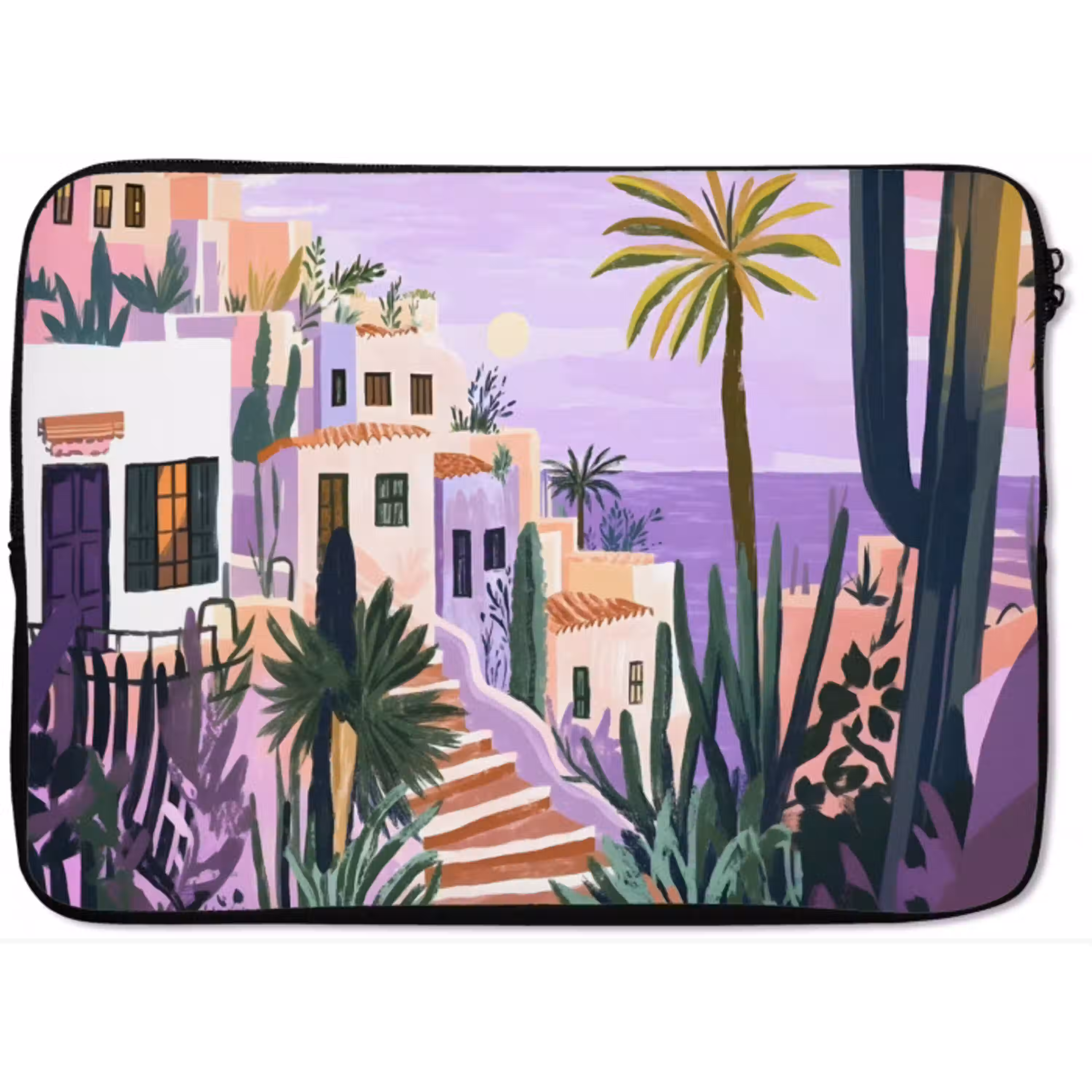 Huizen - Minimalistisch - Palmbomen - Kust laptophoes neopreen klein -zkaufland3dotto