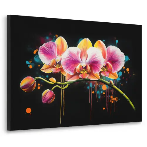 Orchidee - Graffiti - Kleurrijk - Bloemen - Abstract Textielframe zwart klein -3d