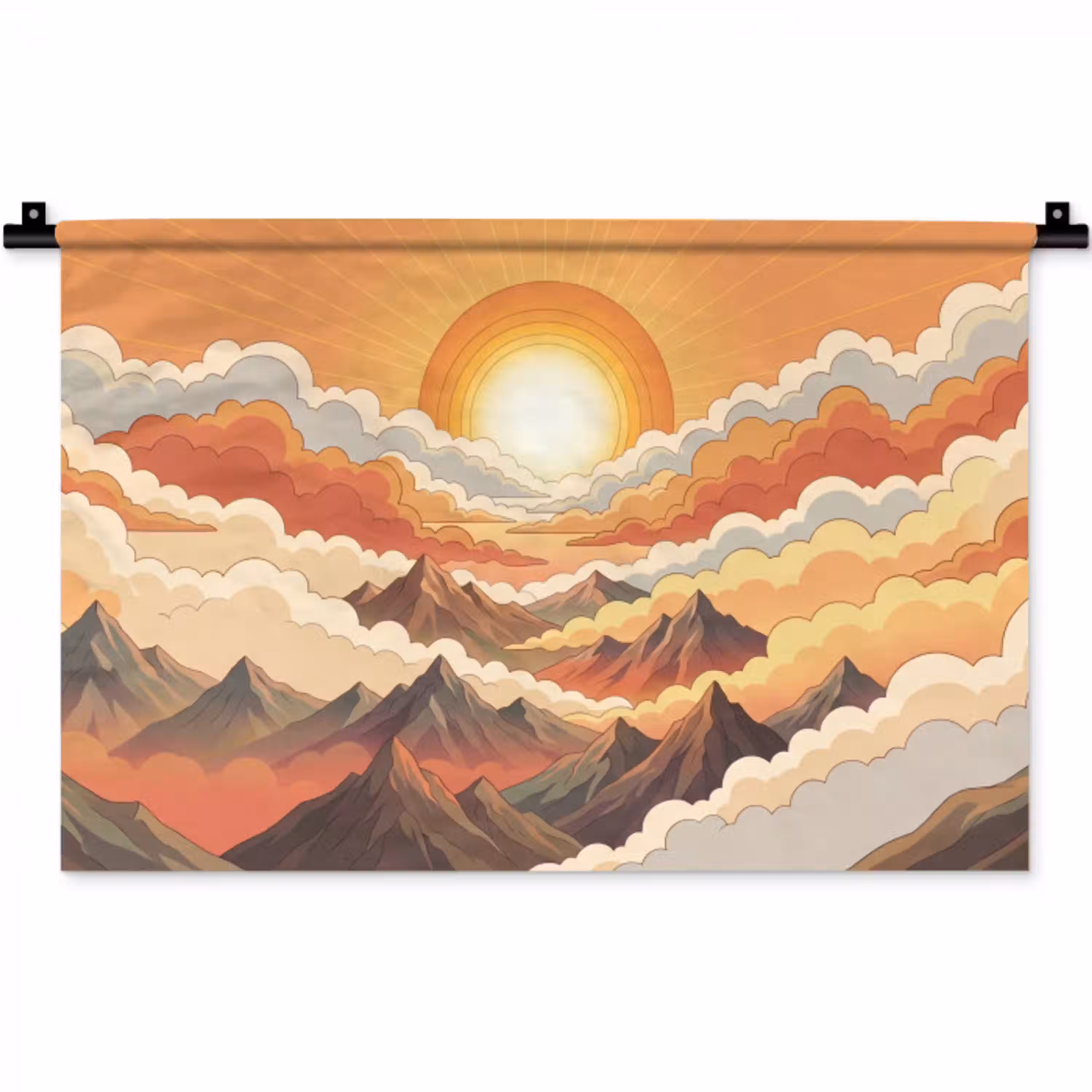 Bergen - Wolken - Natuur - Zonsopgang - Oranje Wandkleed katoen klein -zz3d