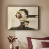 Gezicht - Bloemen - Zwart - Vrouw Textielframe zwart klein -sfeer1