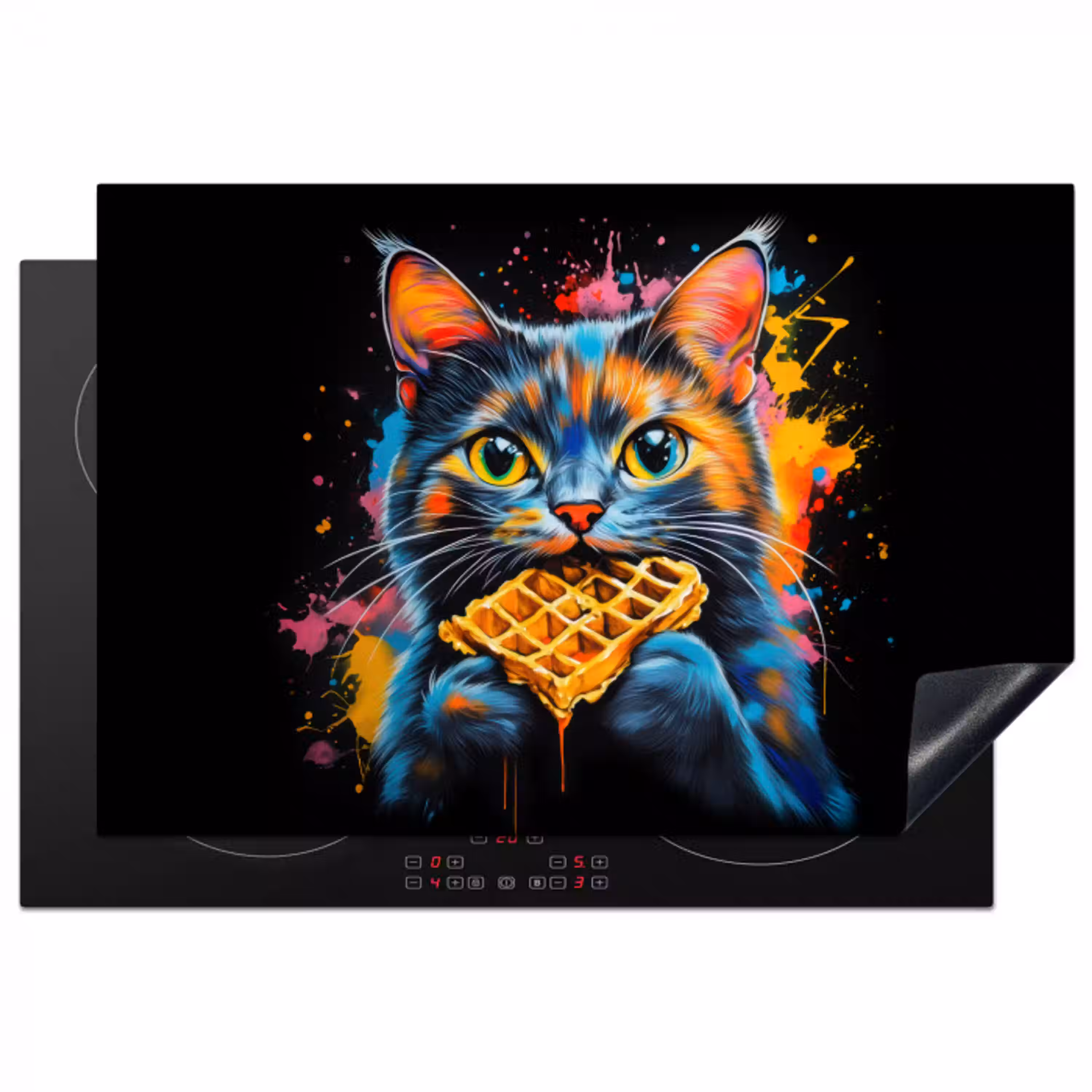 Kat - Graffiti - Kleurrijk - Wafel - Eten Inductie beschermer vinyl 3mm klein -3d