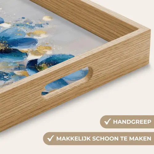 Bloemen - Blauw - Abstract Dienblad Rechthoek middel -USP_HandgreepNL