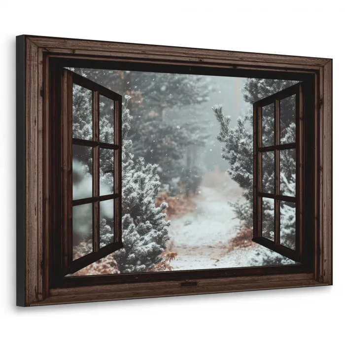 Bos - Winter - Bomen - Natuur - Pad - Doorkijk Textielframe zwart klein -3d