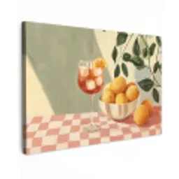 Citroenen - Glas - Tafelkleed - Geblokt Tuinposter op houten frame 2 cm dik klein -3d