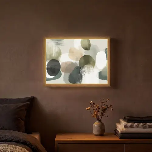 Minimalistisch - Cirkels - Penseelstreken - Beige Light Box met batterij (Wandlamp) middel -sfeer4