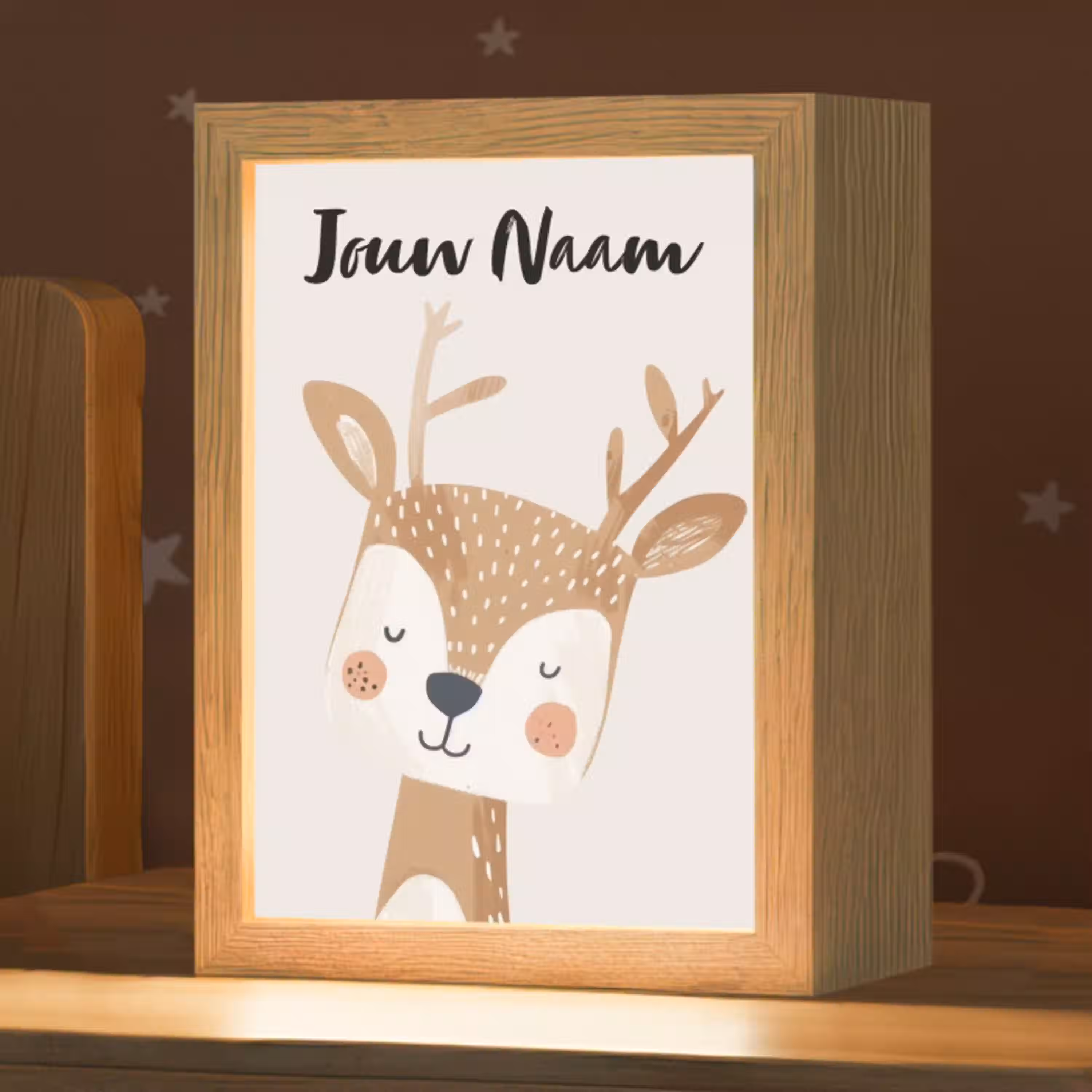 Hert - Bosdieren - Beige Light Box met kabel (Kinderlampje) klein -zzz_3d_website