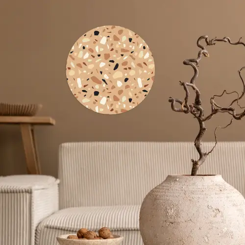 Terrazzo - Patroon - Kleurrijk - Oranje Wandcirkel behangsticker klein 186 -sfeer1