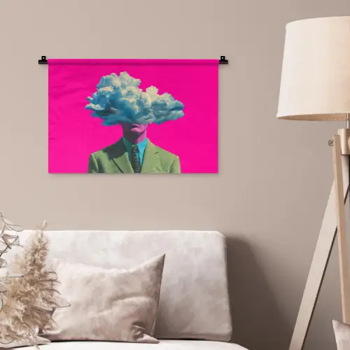 Man - Pak - Wolk - Roze Wandkleed katoen klein -sfeer4