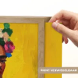 Frida Kahlo - Vrouw - Geel - Blauw - Bloemen Light Box met batterij (Wandlamp) middel -USP_websiteprintNL