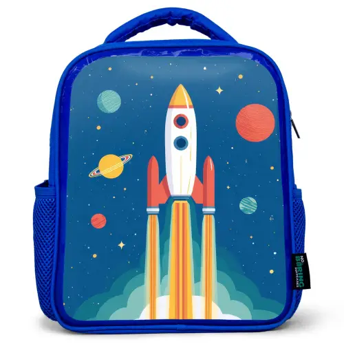 Raket - Planeten - Ruimte Kinderrugzak - Blauw middel -3d