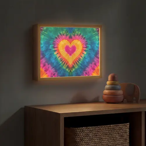 Hart - Tie Dye - Kleurrijk Light Box met batterij (Wandlamp kind) middel -sfeer5_kind