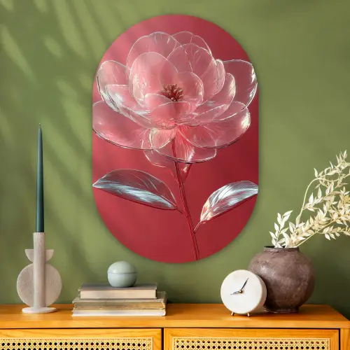Sierlijk - Bloem - Roze - Glazen Wandcirkel Ovaal Glas middel -sfeer2