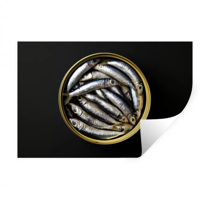Sardines - Vissen - Rond - Zwart Muursticker klein -3d