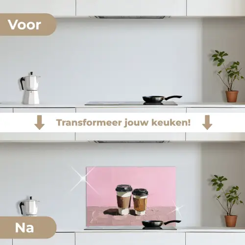 Koffiebekers - Deksel - Verf - Textuur keuken achterwand spatscherm klein -voor_na_NL