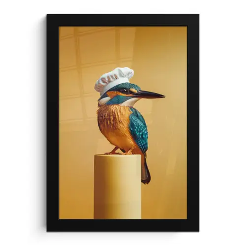 Ijsvogel - Pilaar - Koksmuts - Vogel fotolijst zwart zonder passe partout klein -3d