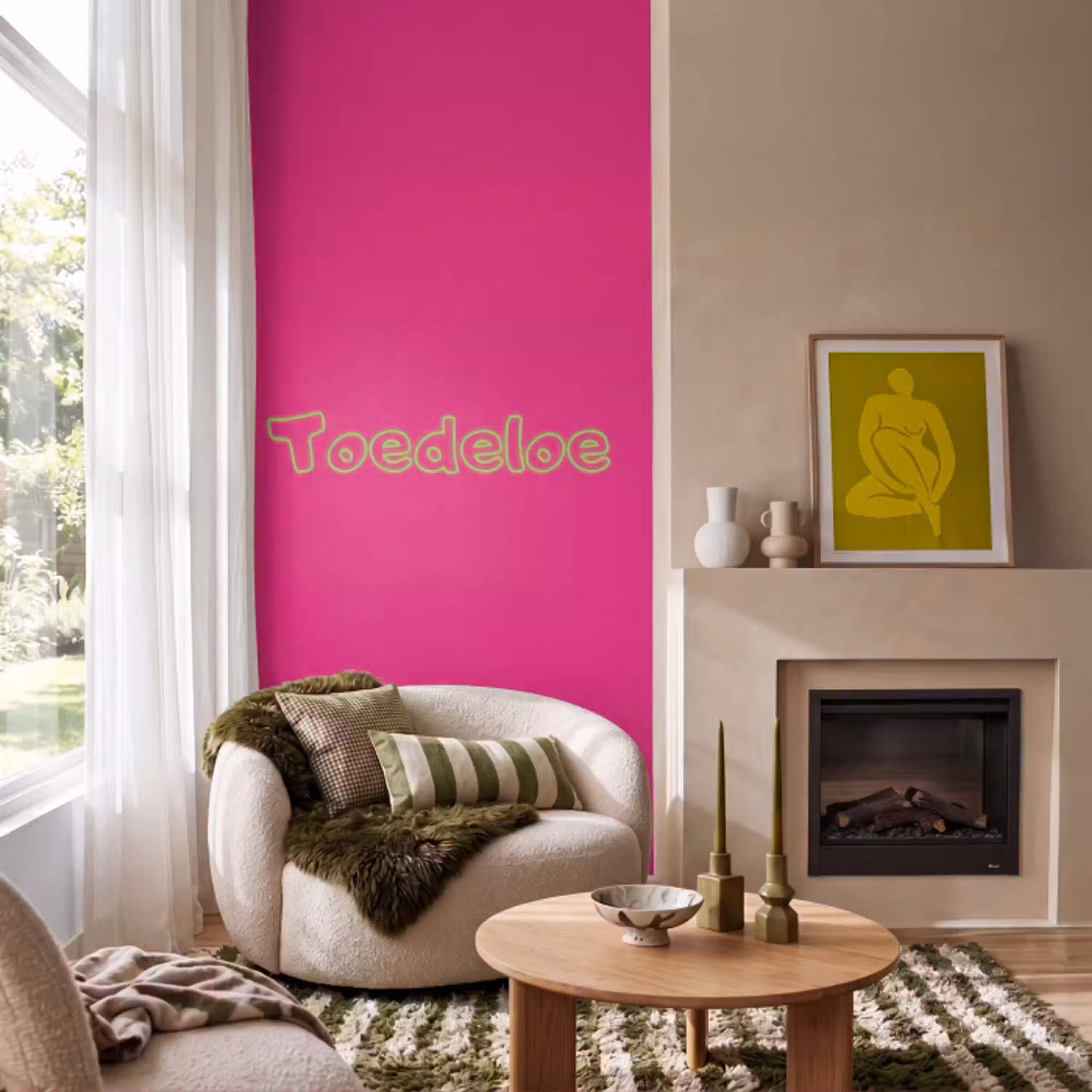 Toedeloe - Groen - Roze Behang Vlies klein -sfeer2