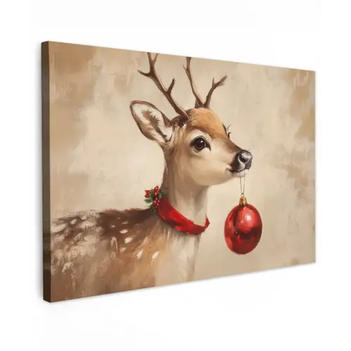 Kerst - Hert - Gewei - Kerstbal - Rendier Tuinposter op houten frame 2 cm dik klein -3d