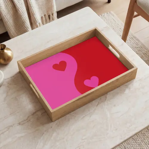 Minimalistisch - Rood - Roze - Hartjes Dienblad Rechthoek middel -sfeer1