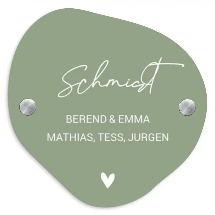 Effen olijfgroen - Sierlijk Naambord Organisch middel -3d