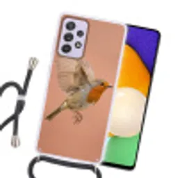 Roodborst - Natuur - Roze Hoesje Samsung Galaxy A52 5G met koord klein -sfeer1