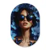 Vrouw - Blauw - Bloemen - Vlinders - Natuur Wandcirkel Ovaal Forex klein -3d
