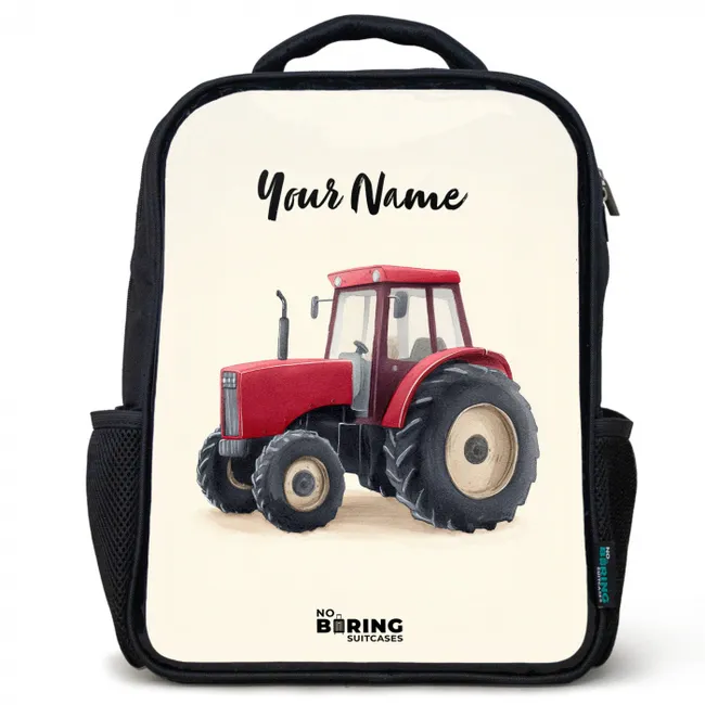 Kids backpack with name - Black - Tractor - Signed - Red