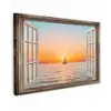 Doorkijk - Zee - Boot - Zonsondergang Tuinposter op houten frame 2 cm dik klein -3d