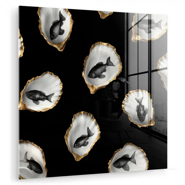 Oesters - Zwart - Vissen - Goud plexiglas 5mm klein -zzzproduct_nieuw