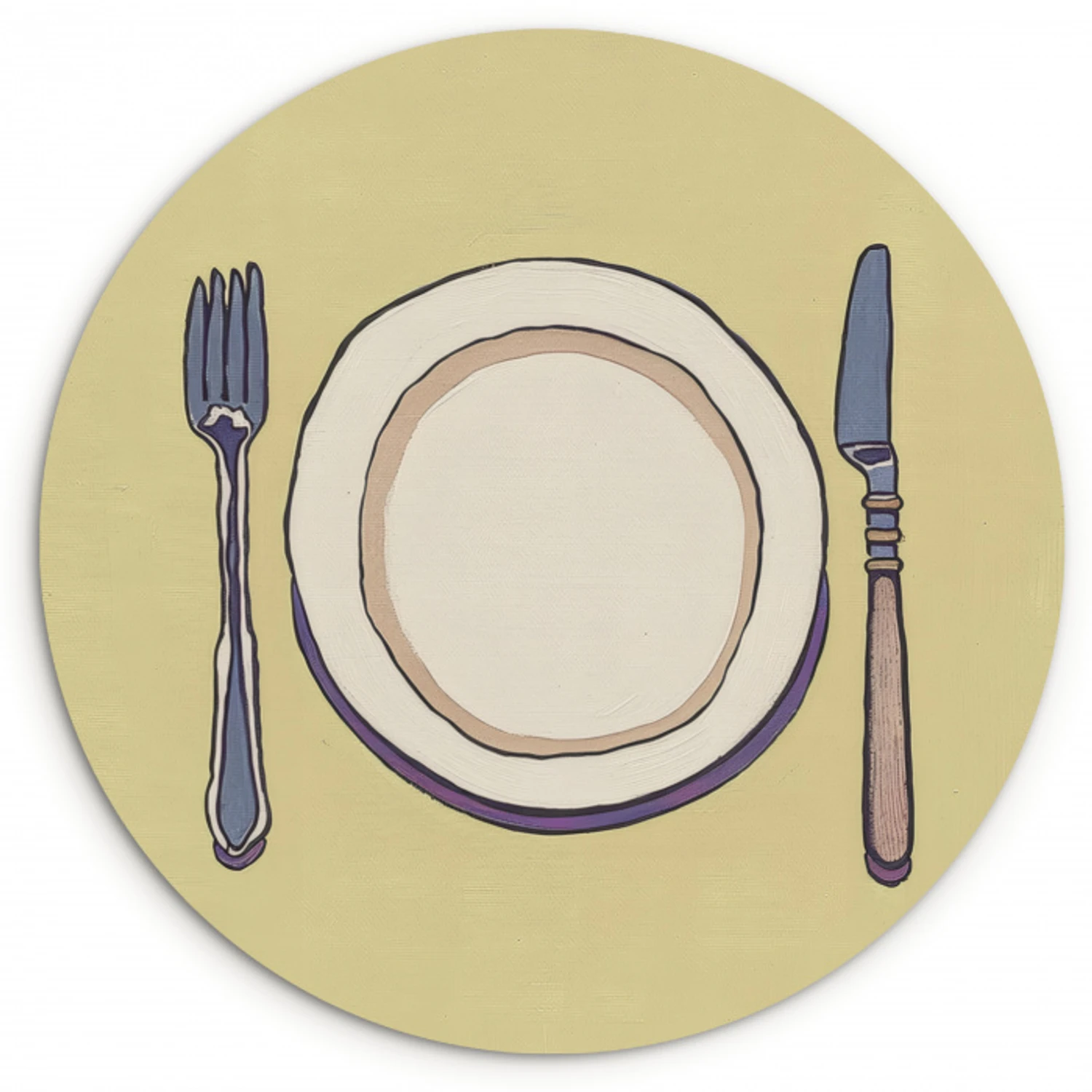 Illustratie - Bord - Bestek - Beige KitchenYeah - Keuken - Wandcirkel Forex klein -3d