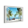 Doorkijk - Strand - Palmboom - Boot - Tropisch - Zee - Blauw aluminium wit klein -3d