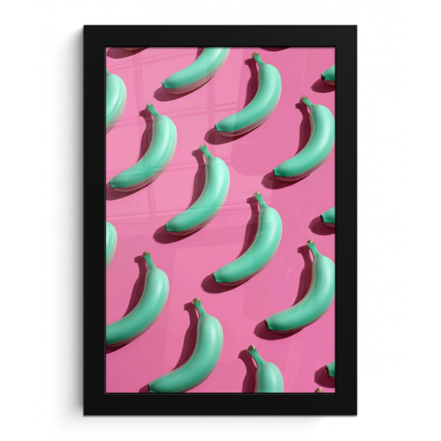Bananen - Patroon - Blauw - Roze fotolijst zwart zonder passe partout klein -3d