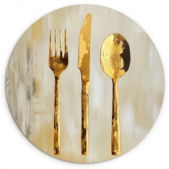 Verf - Goud - Bestek KitchenYeah - Keuken - Wandcirkel Forex klein -3d