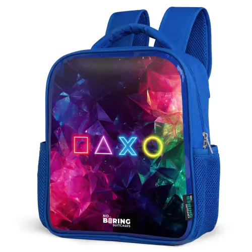 Controller - Symbolen - Neon Kinderrugzak - Blauw middel -schuin