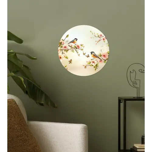 Takken - Bloemen - Vogeltjes - Roze Wandcirkel behangsticker klein -sfeer2