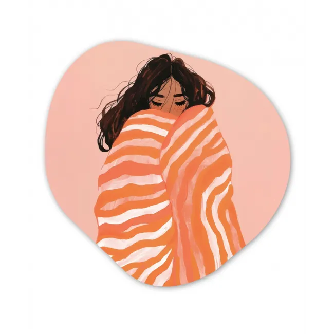 Meisje - Deken - Gestreept - Oranje Wandcirkel Organisch Forex 3mm klein -3d