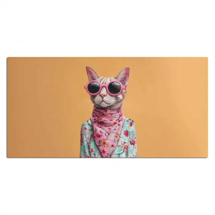 Zonnebril - Kat - Sjaal - Bloemen Muismat XXL klein -3d_leeg