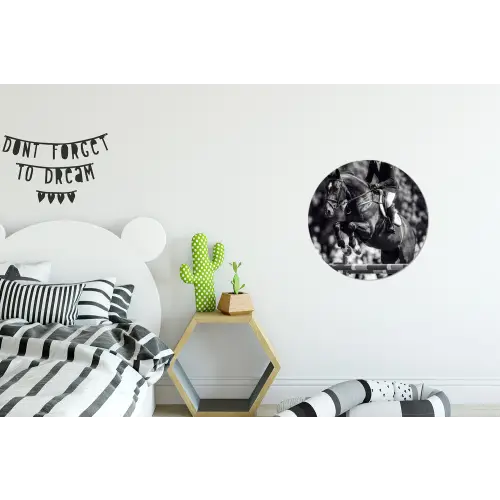 Springen - Paard - Zwart - Wit Wandcirkel aluminium klein -kinderkamer